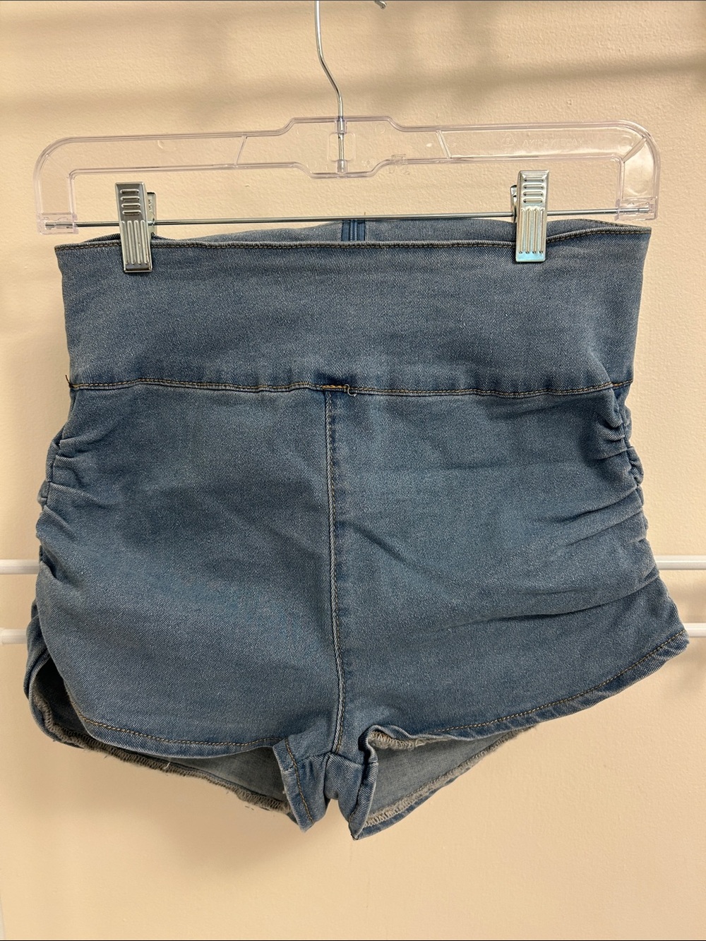 SHEIN High-Waist Ruched Denim Shorts - Blue